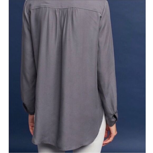 Anthropologie | Maeve Gray Tuesday Tie Front Blouse Women's Sz. XS 100% Tencel - Picture 2 of 12